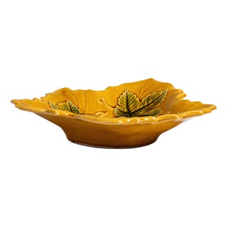 1960s France Gold Ceramic Leaf Dish For Sale