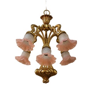 Art Nouveau Nancy School Bronze Chandelier with Five Lights, 1900s For Sale