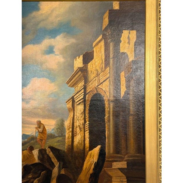 Gold Eugene Califano Allegorical Scene With Classical Ruins Oil on Canvas. 20th C. For Sale - Image 8 of 13