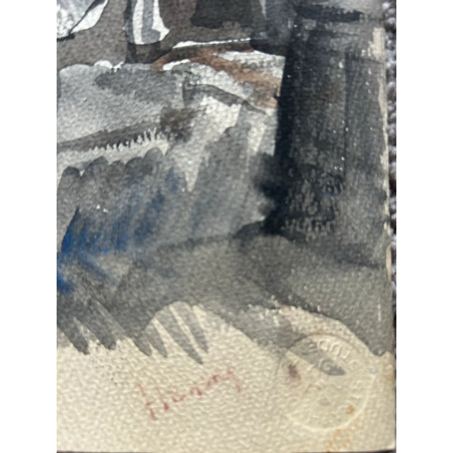 Vintage 1960’s Framed Original Abstract Watercolor of a Street Scene For Sale In Philadelphia - Image 6 of 8