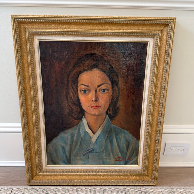 Midcentury Oil Portrait of a Woman Beautifully Framed For Sale In New York - Image 6 of 10