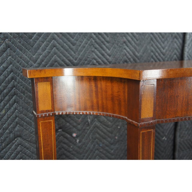 Vintage Federal Style Mahogany Marquetry Inlaid Demilune Console Hall Table For Sale - Image 6 of 13