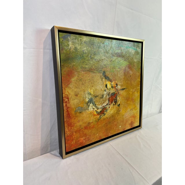 Framed giclee on canvas featuring a colorful abstract floral design.