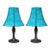 Mid 20th Century Matching Pair of Blue Shade Table Lamps With Bronze Tone Bases For Sale