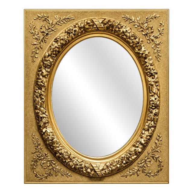 Large 20th Century French Louis XVI Wall Mirror in Giltwood, 1890s For Sale