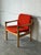 Authentic vintage Danish lounge chair by Skive Møbelfabrik, crafted in solid oak with classic Scandinavian mid-century...