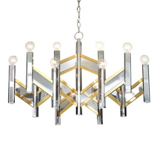 Midcentury Modern Brass & Chrome Italian Designer Sciolari Chandelier For Sale