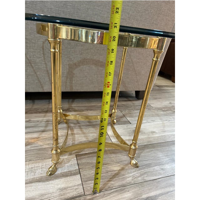 Metal La Barge Style Vintage Brass Base Glass Top Side Table With Hoof Feet Labarge For Sale - Image 7 of 11