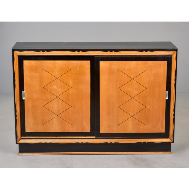 Wood Mid-Century Italian Ebonized and Beech Sliding-Door Cabinet For Sale - Image 7 of 11