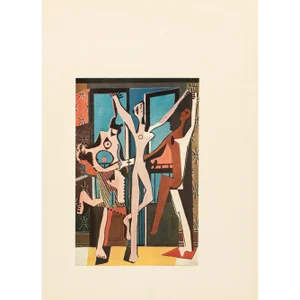1957 After Pablo Picasso "Three Dancers", Period Cubist Full-Color Print