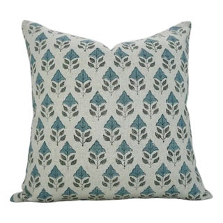 Boho Block Print Water Replicant Cushion Cover 22x22 Inch Cotton Linen- Mayur For Sale