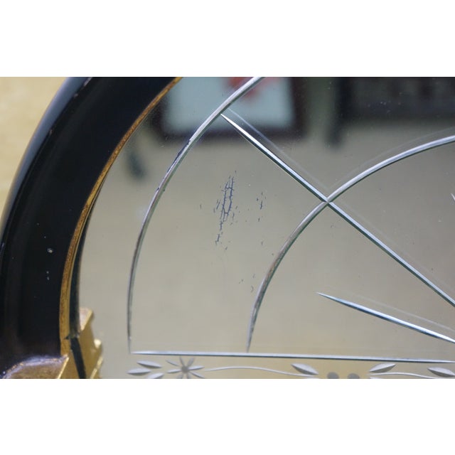Antique Egyptian Revival Black & Gold Etched Arched Vanity Mirror Venetian 40" For Sale - Image 9 of 16