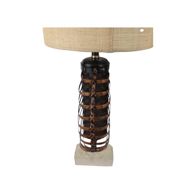 Wood Palecek Woven Rattan & Bamboo Orb Table Lamps With Plaster Bases and Raffia Shades — A Pair For Sale - Image 7 of 10