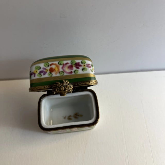 Limoges, France Vintage Limoges Green Stripe and Roses Box For Sale - Image 4 of 5