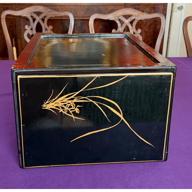 Vintage Chinese Asian Black Lacquer Mop Chinoiserie Table Top Cabinet For Sale - Image 10 of 12