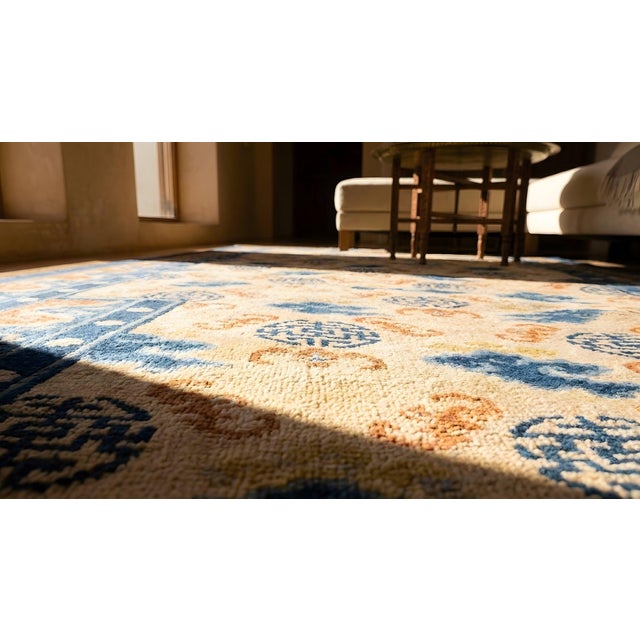 1890s Beige Field Ruyi Cloud Shou Symbols Antique Chinese Kansu Small Rug For Sale - Image 15 of 15
