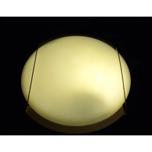 Goldenrod Vintage Italian Flat Ceiling Lamp with Brass-Colored Metal Bracket and White Glass Shade, 1990s For Sale - Image 8 of 8