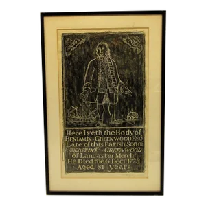 Original St. Mary Cray 1967 Brass Rubbing of Benjamin Greenwood Esq. Tombstone