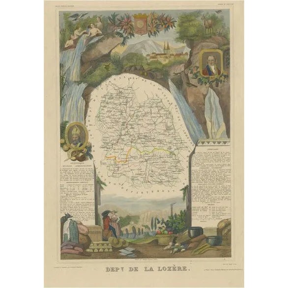 Antique Map of the Department of Lozere For Sale