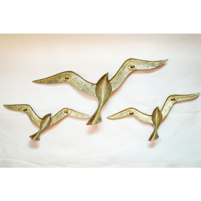 Curtis Jere 970s Mid-Century Modern Brass Flying Seagulls Wall Sculptures - Set of 3 For Sale - Image 4 of 12