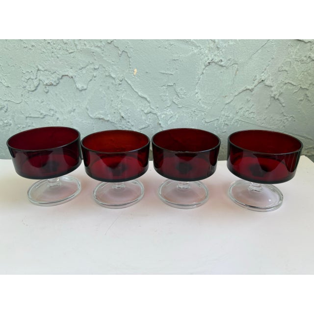 Set of 10 Vintage French Luminarc Cavalier Ruby Red Champagne Coupe & Dessert Glasses For Sale In Orlando - Image 6 of 9