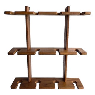 Vintage Teak Wood Wall Mounting Wine Glass Rack For Sale