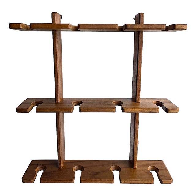 Vintage Teak Wood Wall Mounting Wine Glass Rack For Sale