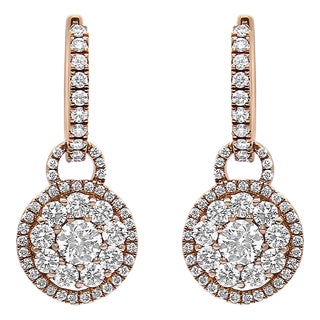 18K Rose Gold 1 1/2 Cttw Round Shaped Diamond Composite Drop and Dangle Leverback Earrings (F-G Color, VS1-VS2 Clarity) For Sale
