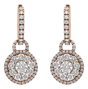18K Rose Gold 1 1/2 Cttw Round Shaped Diamond Composite Drop and Dangle Leverback Earrings (F-G Color, VS1-VS2 Clarity)