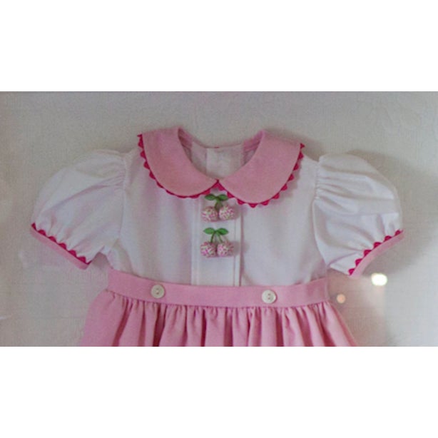 2020s Nursery Art: Women's Exchange Pink Cherry Dress Framed in a White Wood Shadow Box For Sale - Image 5 of 10