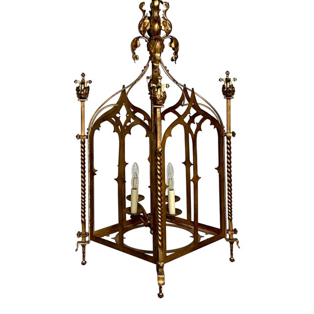 Vintage Gothic Gilt Lantern For Sale
