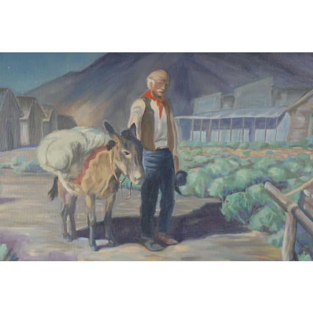 American Early 20th Century "The Prospector at Dusk" Donkey with Landscape Oil Painting by George Sanders Bickerstaff, Framed For Sale - Image 3 of 6