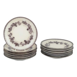 Round Faience Mullbär Pattern Plates with Grapevine Motif from Gefle, 1930s, Set of 12 For Sale