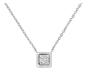 10K White Gold 1/10 Cttw Miracle Set Round-Cut Diamond Square Shape 18" Pendant Necklace (H-I Color, SI2-I1 Clarity)