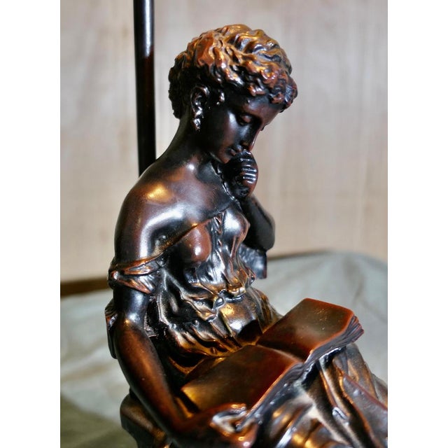 Metal French Figural Bronze Lamp with Lady Reading, 1970s For Sale - Image 7 of 10