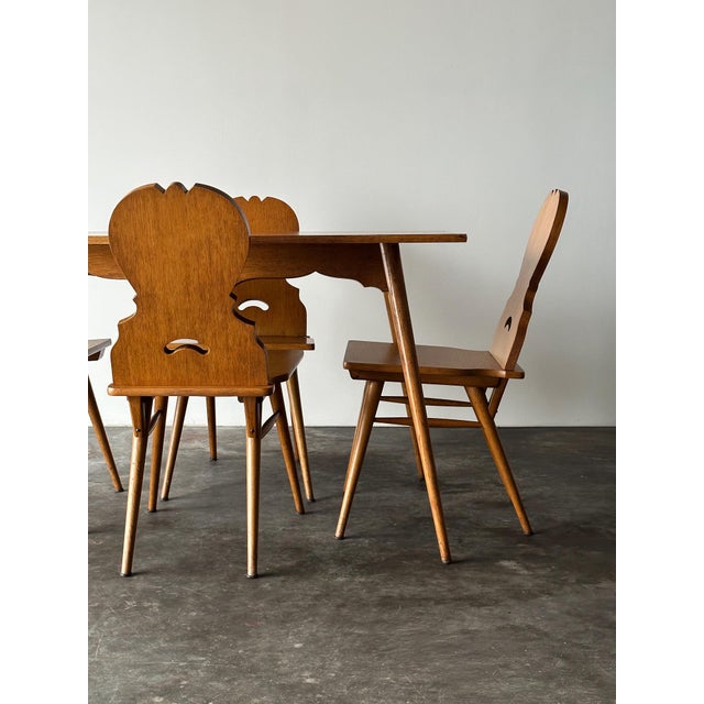 Wood Swiss Alpine Stabelle Oak Dining Set, Mid-Century — Set of 5 For Sale - Image 7 of 18