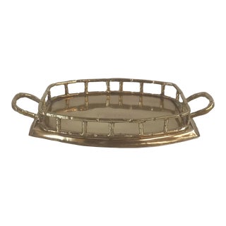 Vintage Brass Faux Bamboo Petite Tray For Sale