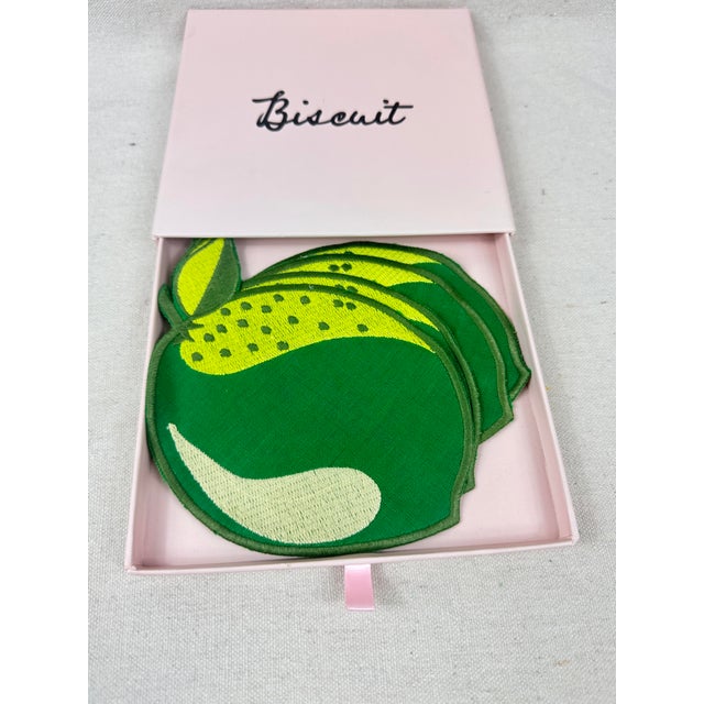 2020s Embroidered Linen Lime Fruit Cocktail Napkins-Set of 4 For Sale - Image 5 of 6