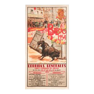 1954 Spanish Bullfighting Poster, Bilbao 1954, Luis Garcia Campo