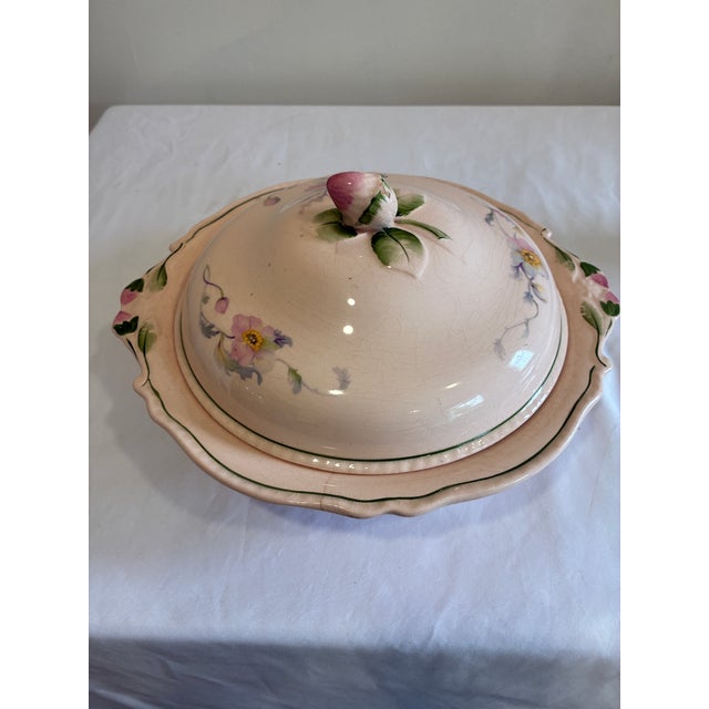 Russel Wright Early 1900's Steubenville Rose Dawn Pink Serving Dish With Lid For Sale - Image 4 of 15