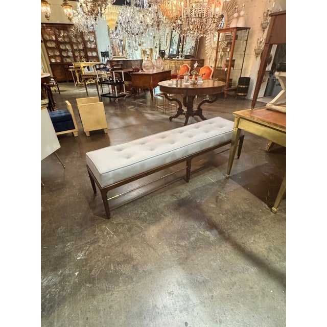 MCM Design Mahogany and Brass Bench For Sale - Image 9 of 9