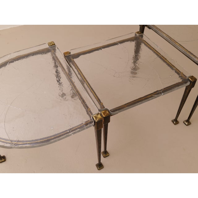 Brutalist Wrought Bronze and Crystal Glass Coffee Table by Lothar Klute, 2001, Set of 3 For Sale - Image 4 of 12