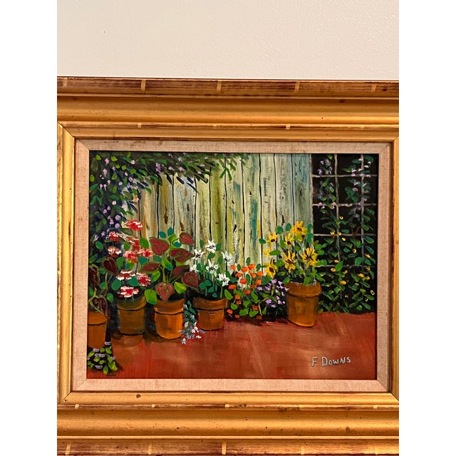 Charming original Florida garden painting by Francis “Duke” Downs (c. 1915–2009), a longtime Palm Beach County artist who...