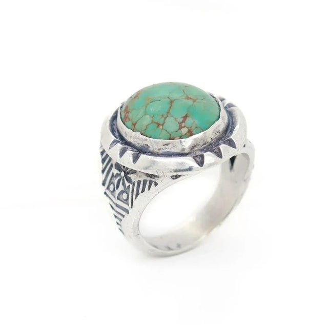 Vintage Southwestern Navajo Sterling Silver and Turquoise Cabochon Ring For Sale - Image 11 of 12