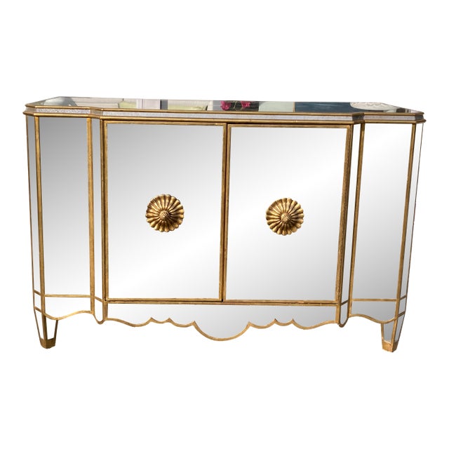 Michael Taylor Hollywood Regency Regina Antique Mirror and Gilt Sideboard For Sale