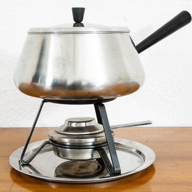 1960s Mid Century Modern American Fondue Set in Sliver Cheese Set With 12 Skewers For Sale In Sacramento - Image 6 of 12