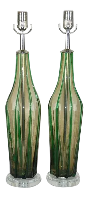 Vintage Murano Glass Lamps Gold Green
