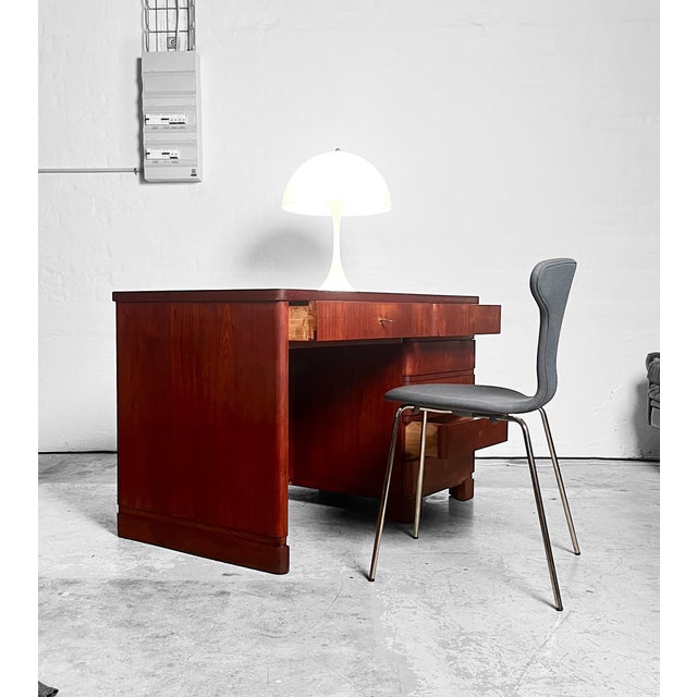 Wood Art Deco Curved Front Desk in Elm, 1930s For Sale - Image 7 of 12