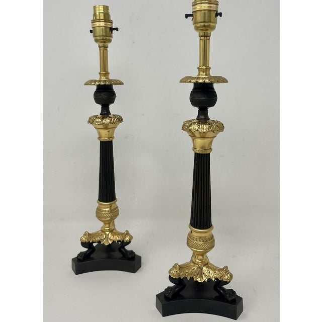 Stunning Identical Pair French Heavy Gauge Ormolu and Bronze Single Light Candlesticks of average size proportions, now...