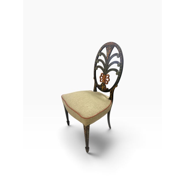 Late 20th Century Vintage Hand-Painted Neoclassical Plume Back Side Chair, Newly Reupholstered For Sale - Image 5 of 12